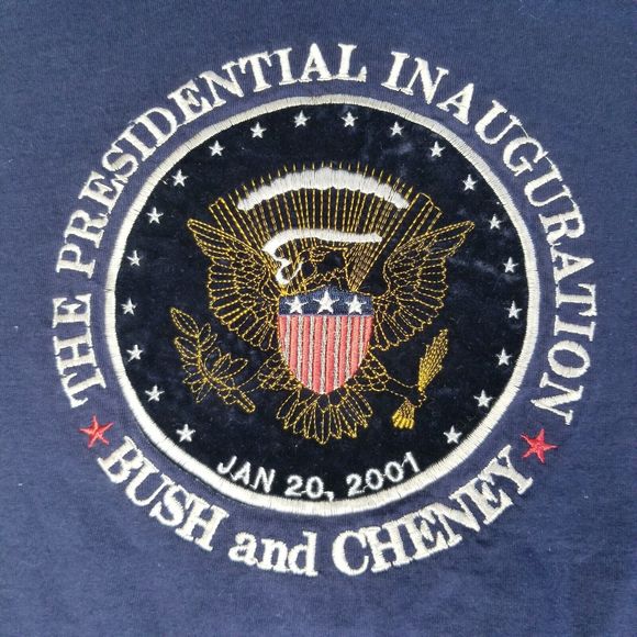 Vintage Y2K George Bush Dick Cheney Inauguration Blue T-Shirt Medium Embroidered - Picture 3 of 8
